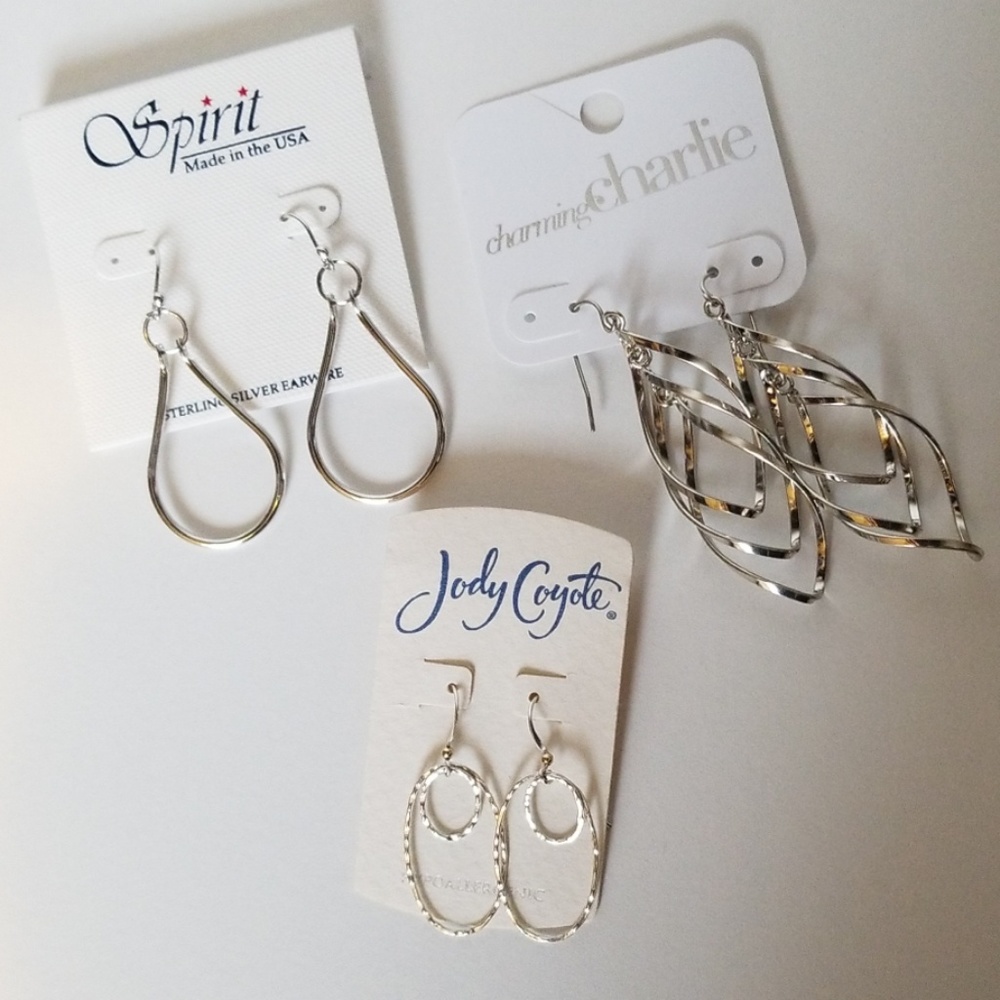 NIB Three Pair Silver Dangle Earrings